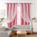 Double Layer Blackout Curtains with Star Pattern Lace Overlay 40x51 Inch for Living Room & Bedroom
