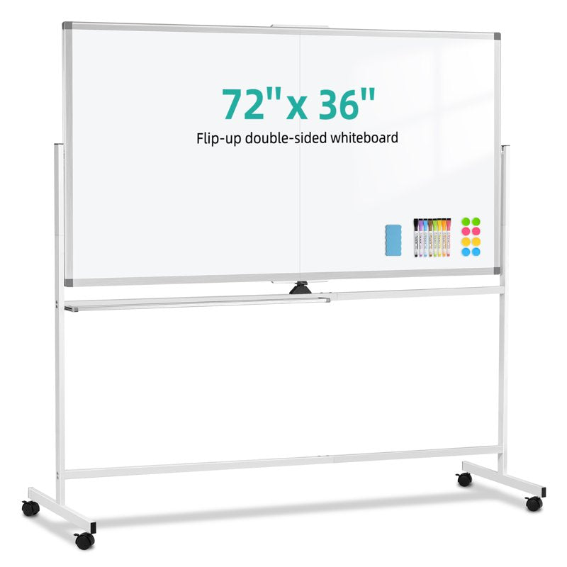 Double-Sided Reversible Magnetic Whiteboard with Wheels - Large Mobile Dry Erase Board for Office Home Classroom