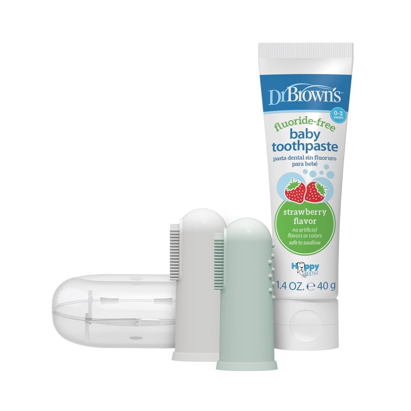 Baby Finger Toothbrush and Fluoride-Free Strawberry Toothpaste Set - 0-3 Years