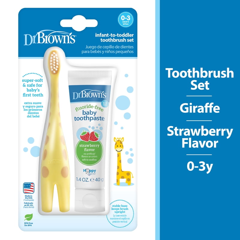 Infant-to-Toddler Toothbrush and Fluoride-Free Strawberry Toothpaste Set - Giraffe Variation (0-3 Years)