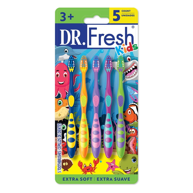 Kids Toothbrush Set with Non-Slip Handle, Soft Bristles & Tongue Cleaner - 5 Pack