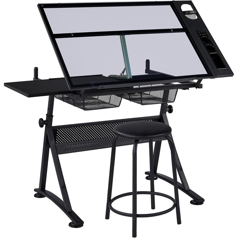 Adjustable Drafting Table with Stool and Storage Drawers - Art Craft Workstation