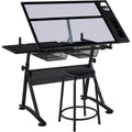 Adjustable Drafting Table with Stool and Storage Drawers - Art Craft Workstation