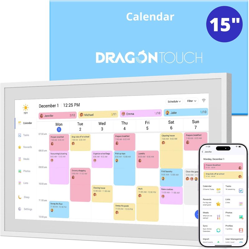 15.6-Inch Digital Family Calendar Touchscreen - Wall & Desk Mountable