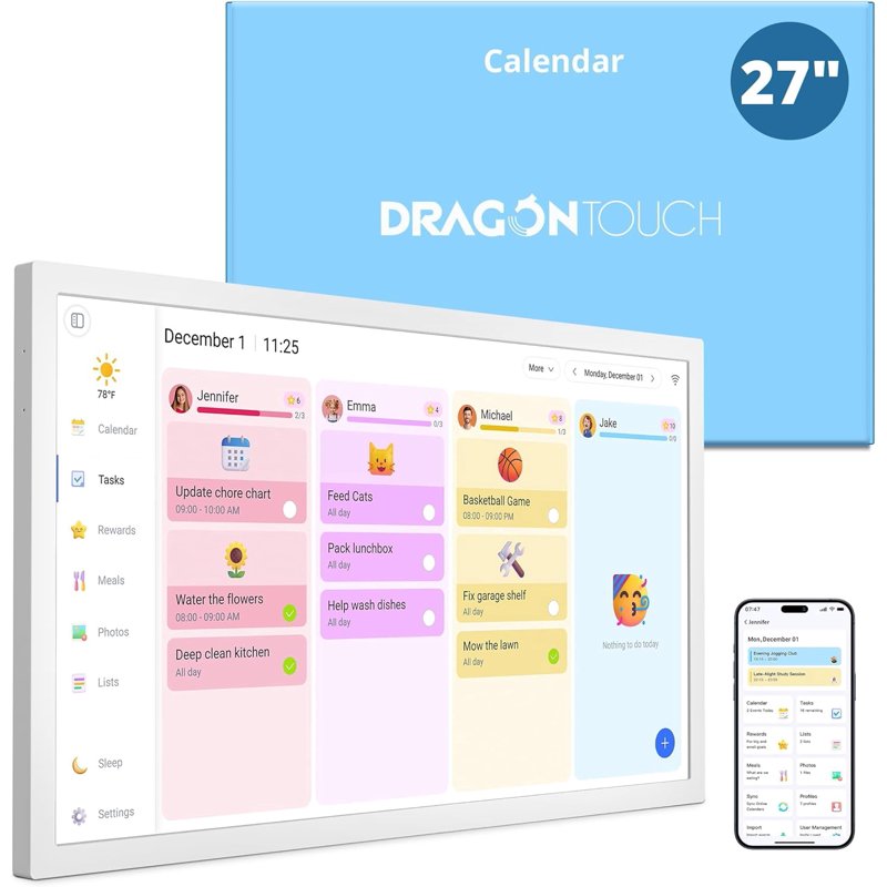 27-Inch Digital Family Calendar Touchscreen Wall & Desk Display