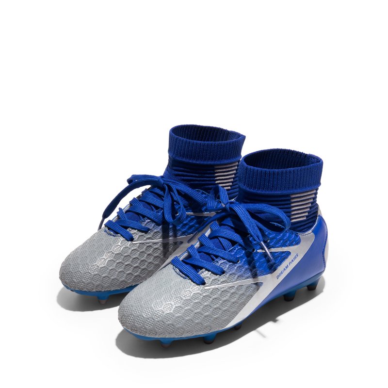 Burudani Kids Soccer Cleats Shoes Blue White Grey Size 1 (Variation: 1 Little Kid, BLUE/WHITE/GREY)