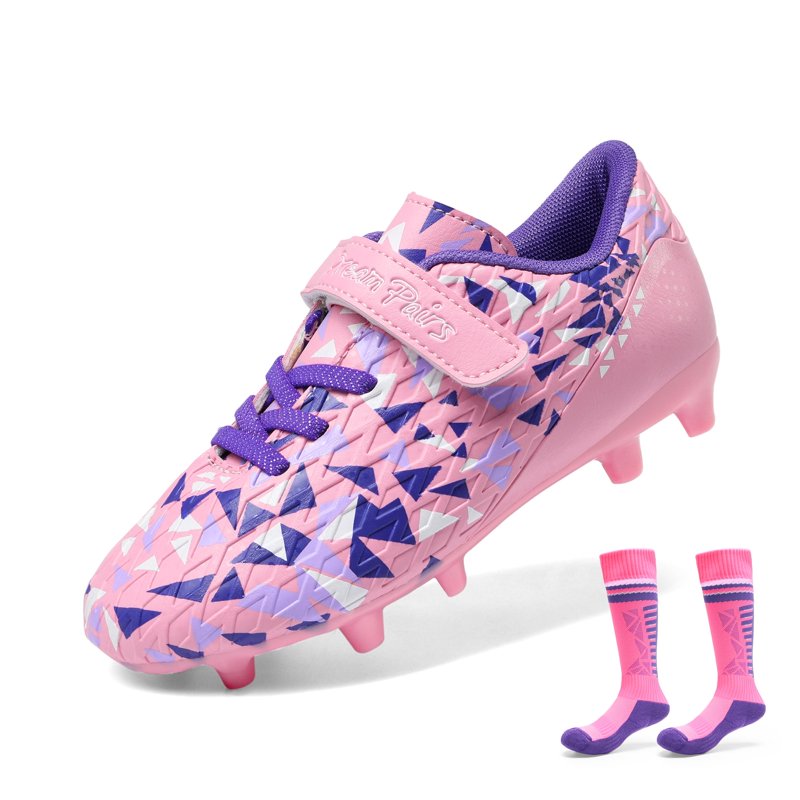 Dream Pairs Kids Soccer Cleats - Pink/Purple Hook & Loop Football Shoes for Boys & Girls
