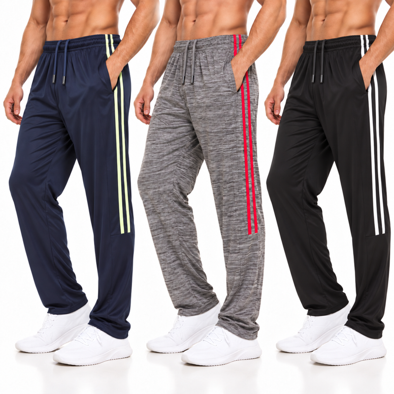 Men's Athletic Sweatpants 3 Pack Open Bottom Joggers Dry Fit Workout Pants