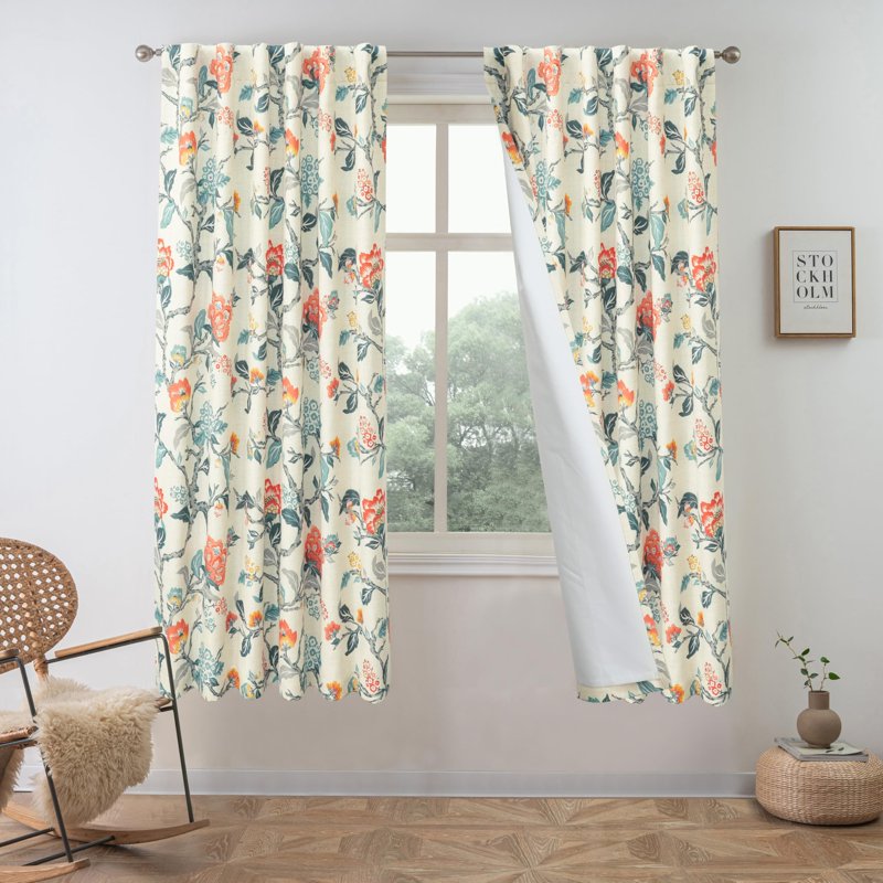 Blackout Linen Floral Pattern Curtains for Bedroom Double Layer Thermal Insulated 2 Panels