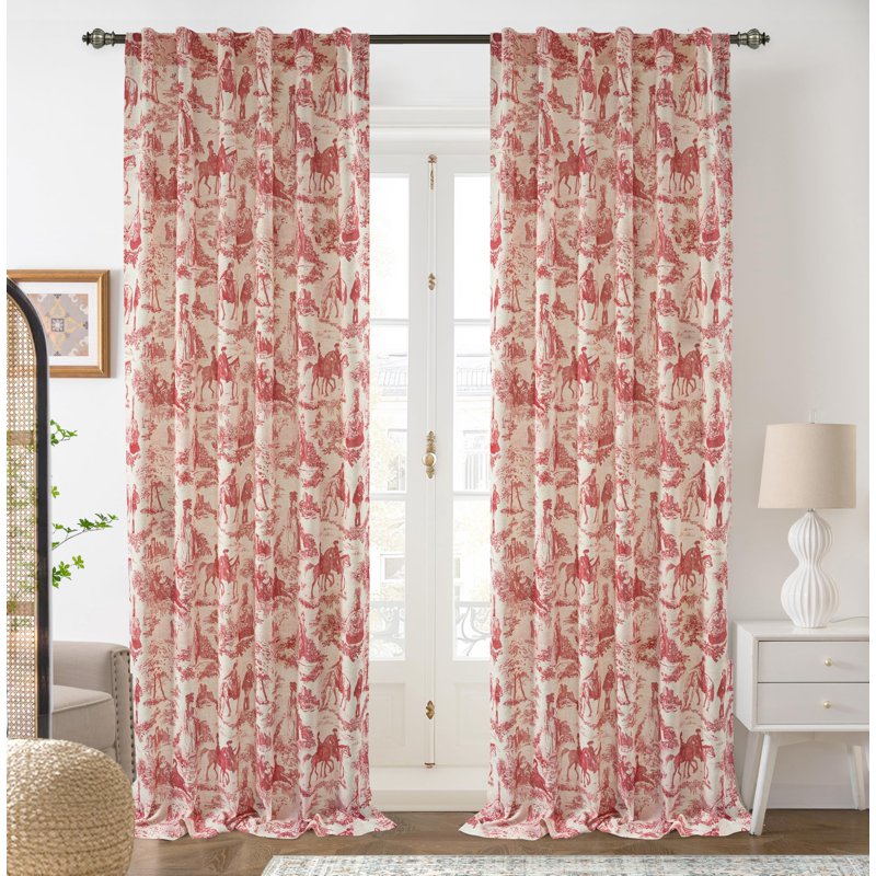 Blackout Linen Curtains for Bedroom & Living Room - Double Layer French Farmhouse Pattern, Thermal Sound Insulated Drapes, 90 Inch Length, 2 Panels