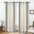 Linen Blend Blackout Curtains 52x84 Inch Vertical Striped Room Darkening Drapes