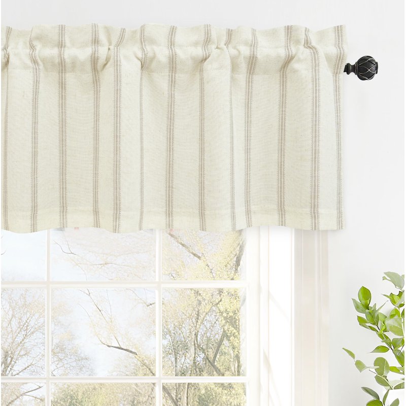 Farmhouse Linen-Lined Blackout Window Valance with Rod Pocket - Vertical Stripes, Multiple Sizes