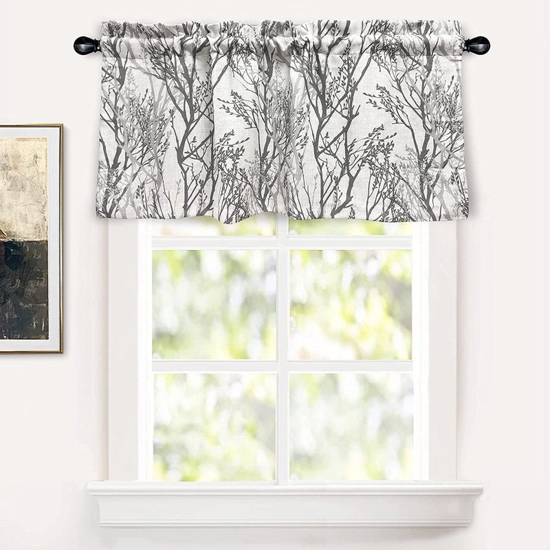 Linen Blend Tree Branch Window Valance - Modern Abstract Ink Design