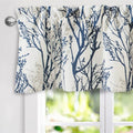 Linen Tree Branch Valance for Windows - Thermal Insulated, 52x14 Inches, Blue