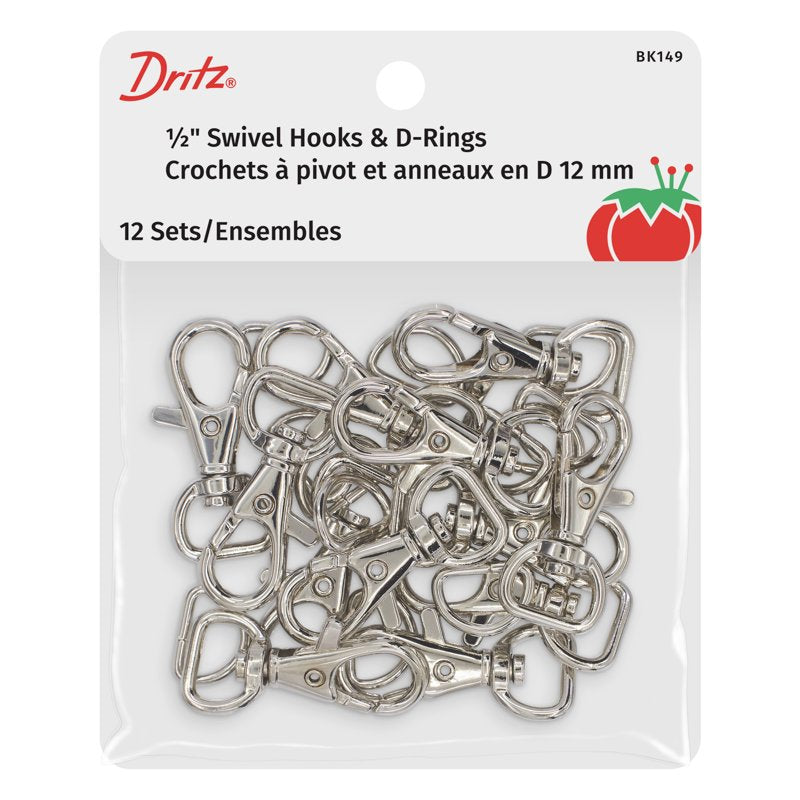 12 Sets 1/2 Inch Swivel Hooks & D-Rings for Bags & Crafts - Nickel, Gold, Gray