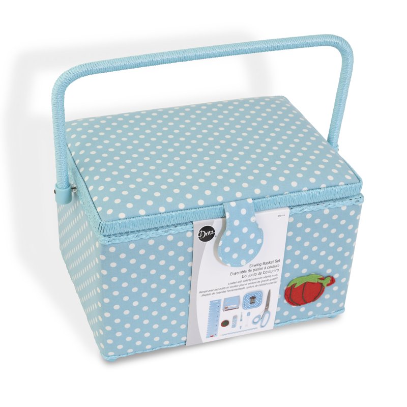 Large Sewing Basket Kit with Tools - Aqua Dots