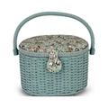 Small Oval Sewing Basket with Pincushion and Removable Organizer - Green Floral