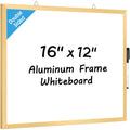 Small Double-Sided Dry Erase Board with Gold Frame, 16 x 12 Inches, Wall Mountable, Includes Marker