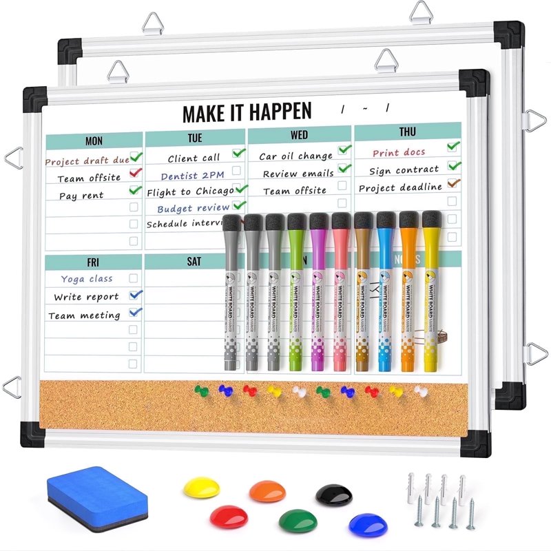 17x13 Inch Green Weekly Whiteboard with Aluminum Frame Dry Erase Calendar Planner