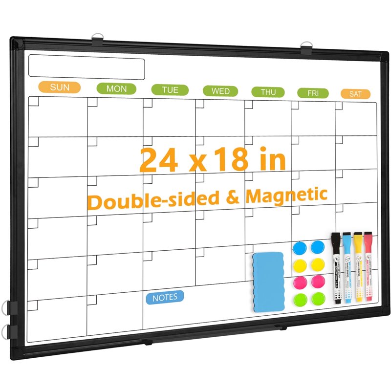 Magnetic Dry Erase Calendar Whiteboard 24x18 Inch Monthly Wall Planner with Markers