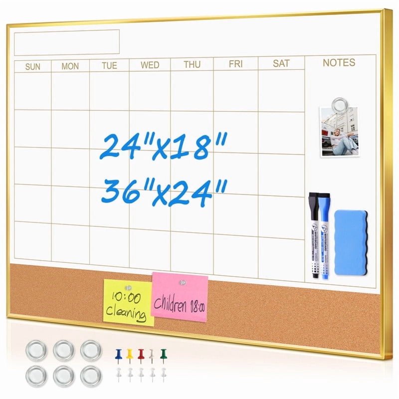 Magnetic Dry Erase Calendar Whiteboard Cork Board Combo 24x18 Wall Organizer