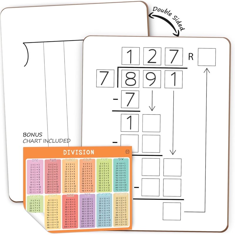 Dry Erase Division Chart Whiteboard for Students 9x12 - Double-Sided Learning Tool
