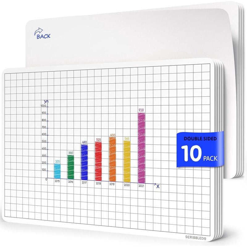 Dry Erase Whiteboard Sheets for Math Graphing 9x12 Inch, 10 Pack