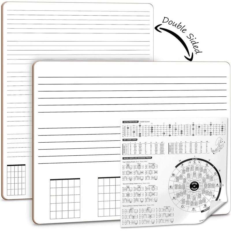 Double-Sided Guitar Practice Whiteboard - Chord Diagrams & Line Sets, 11x14 Inches