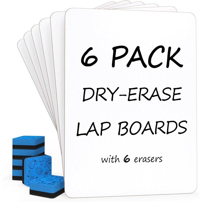 Portable Dry Erase Boards Set with Erasers 9x12 Inches - 6 Pack