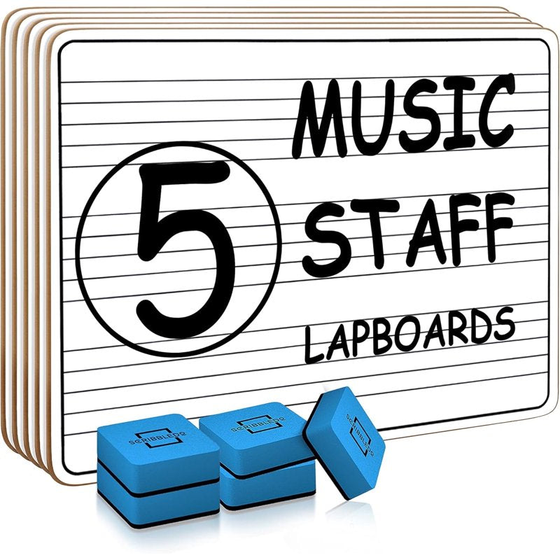 Double Sided Music Staff Whiteboard Pack - 9x12 Inch, 5-Pack for Music Practice