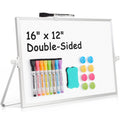 Double-Sided Magnetic Whiteboard Desktop White Board with Stand, 16x12 Inch, Portable Dry Erase Board with Markers & Magnets