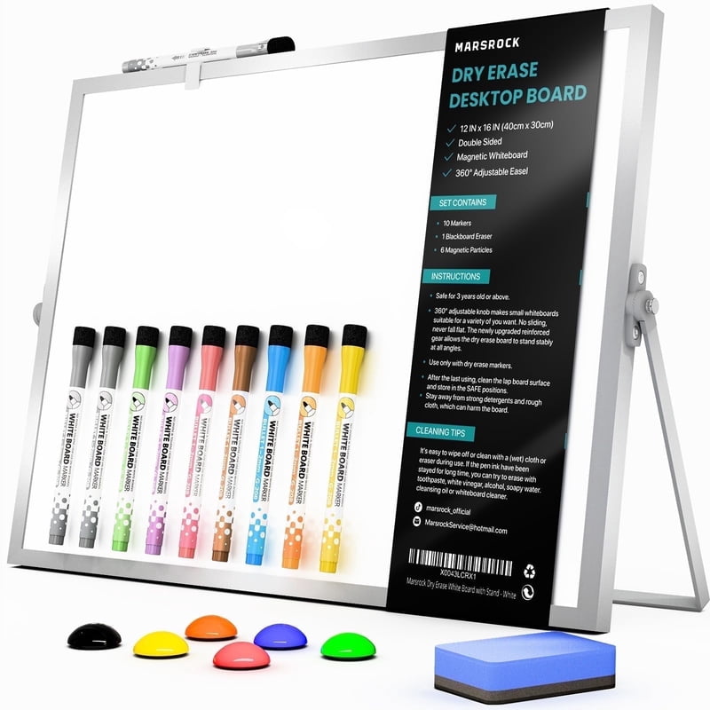 Double-Sided Dry Erase Whiteboard with Stand 16x12 Inch for Home Office School
