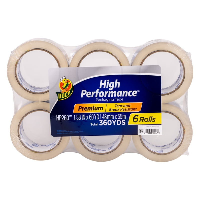 High Performance Clear Packing Tape - Strong Adhesive for Shipping & Moving, 1.88 in. x 60 yd., Multiple Rolls