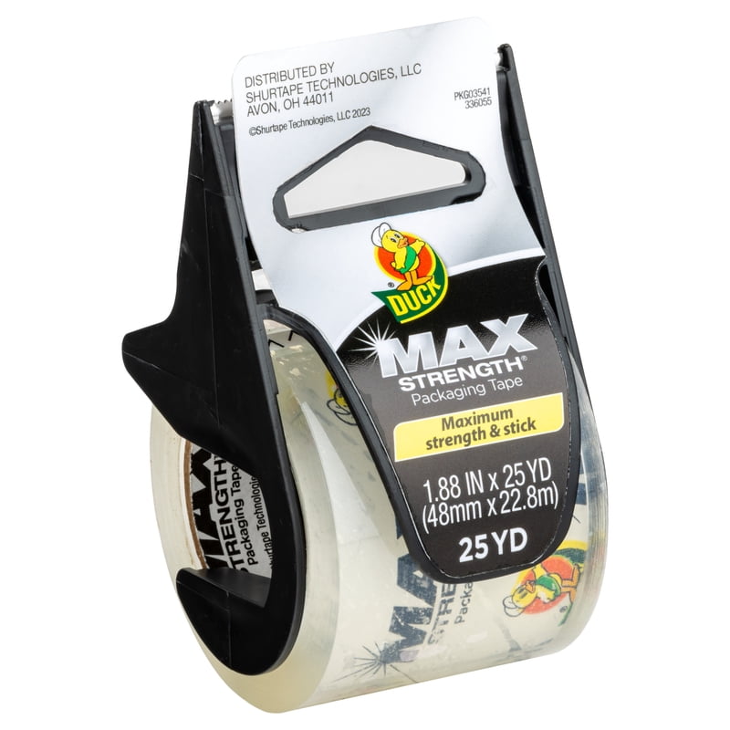 Max Strength Clear Packing Tape with Dispenser - Heavy Duty Sealing, 1.88" x 25 yd