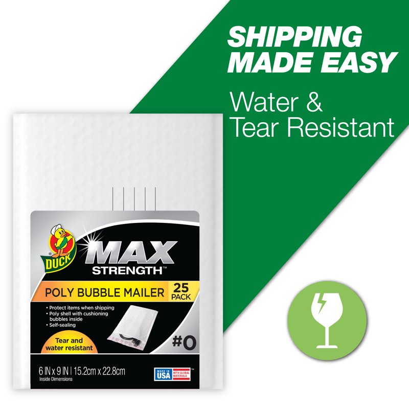 Self-Sealing Poly Bubble Mailer 6x9 White Pack of 25 - Waterproof & Tear-Resistant