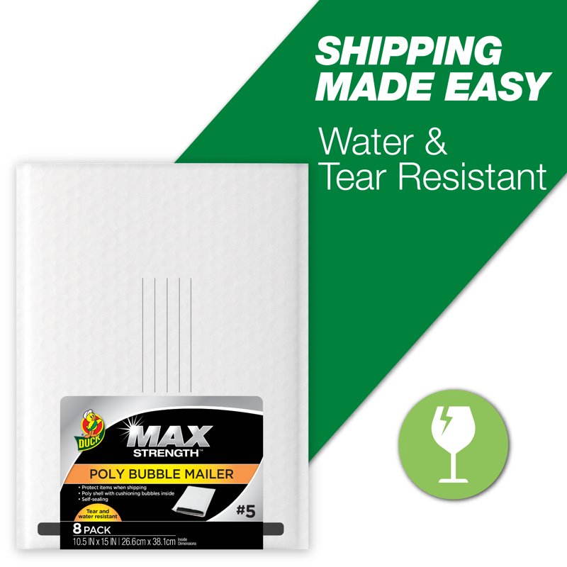 Self-Sealing Poly Bubble Mailers 10.5x15 White Pack of 8