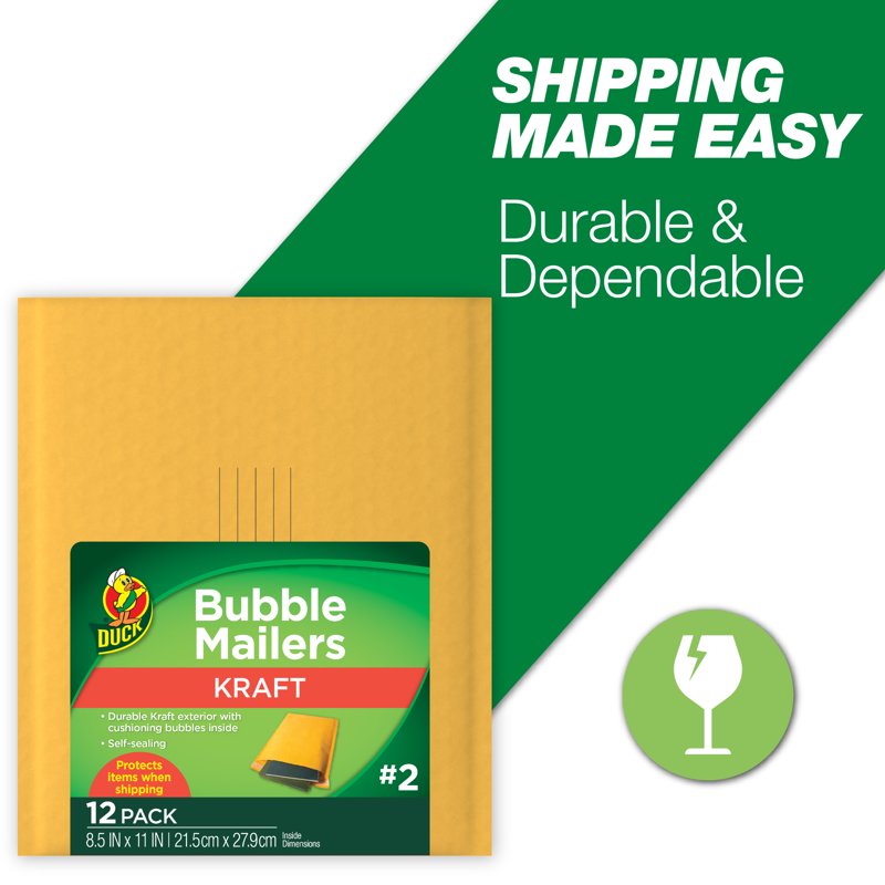 Self-Seal Kraft Bubble Mailers 8.5 x 11 Inches - Pack of 12
