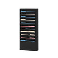 Vertical Literature Rack with 10 Steel Compartments for Magazines and Files - Black