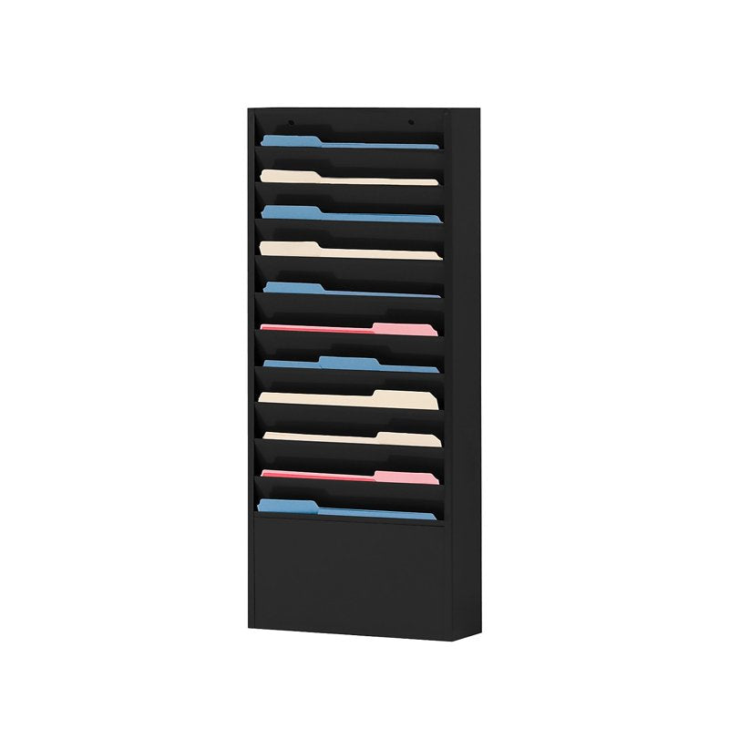 Vertical Literature Rack with 10 Steel Compartments for Magazines and Files - Black