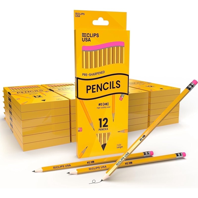 Pre-Sharpened Number 2 HB Graphite Pencils Bulk Pack for Classroom Art Office