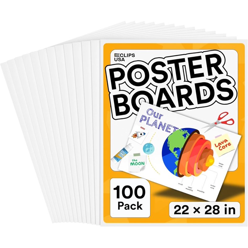 White Poster Boards 22x28 Inches Bulk Pack for Presentations & Creative Projects