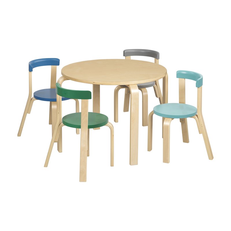 Kids Bentwood Table and Chair Set - 5-Piece Child Furniture for Playroom or Classroom
