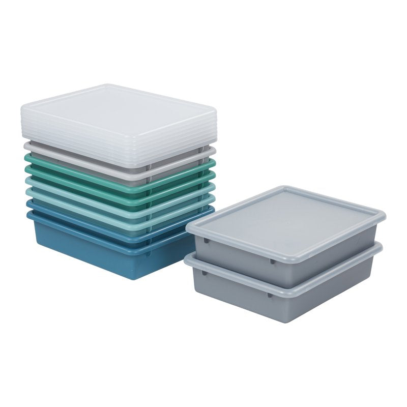Letter Size Plastic Storage Trays with Lids - 10 Pack Classroom Organization