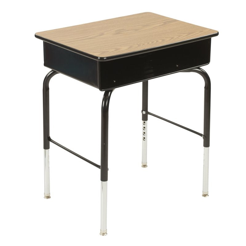 Adjustable Kids Classroom Desk with Metal Storage Book Box - Oak Finish