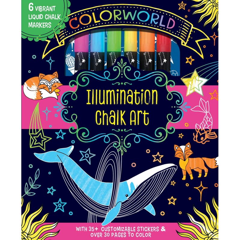 ColorWorld Chalk Art Kit with Glitter Stickers & Coloring Pages - Kids Creative Craft Set