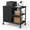 Mobile File Cabinet with 3 Fabric Drawers and Open Shelf - Black, White, Rust