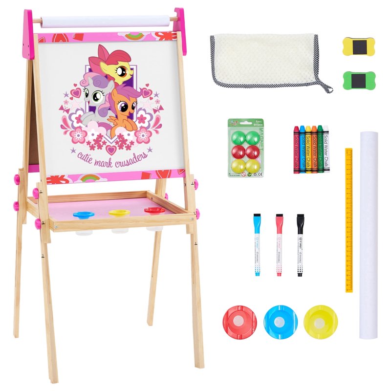 Kids Art Easel with Magnetic Boards & Paper Roll - Adjustable Wooden Toddler Drawing Gift