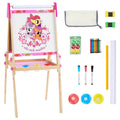 Kids Art Easel with Magnetic Boards & Paper Roll - Adjustable Wooden Toddler Drawing Gift
