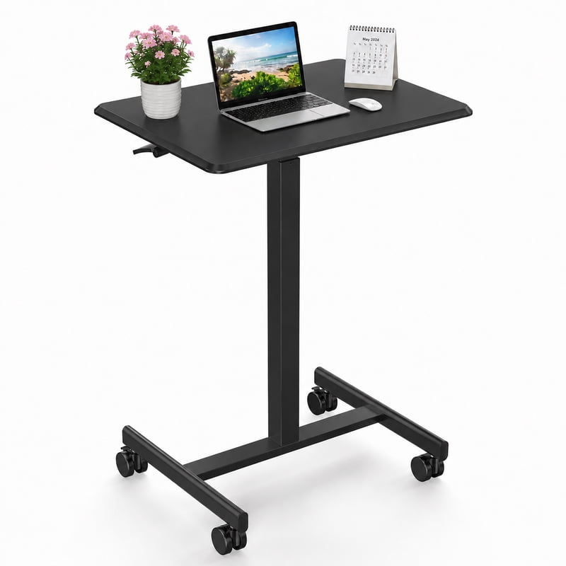 EDX Black Mobile Standing Desk with Locking Wheels - Height Adjustable Laptop Desk