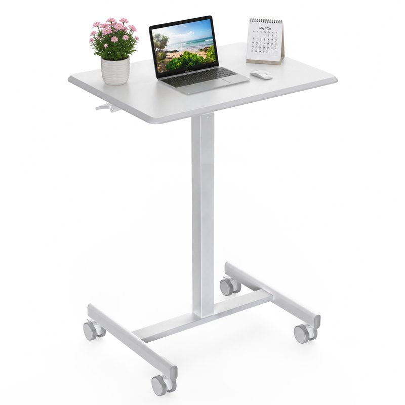 EDX White Standing Desk with Mobile Wheels – Adjustable Laptop Desk for Home Office